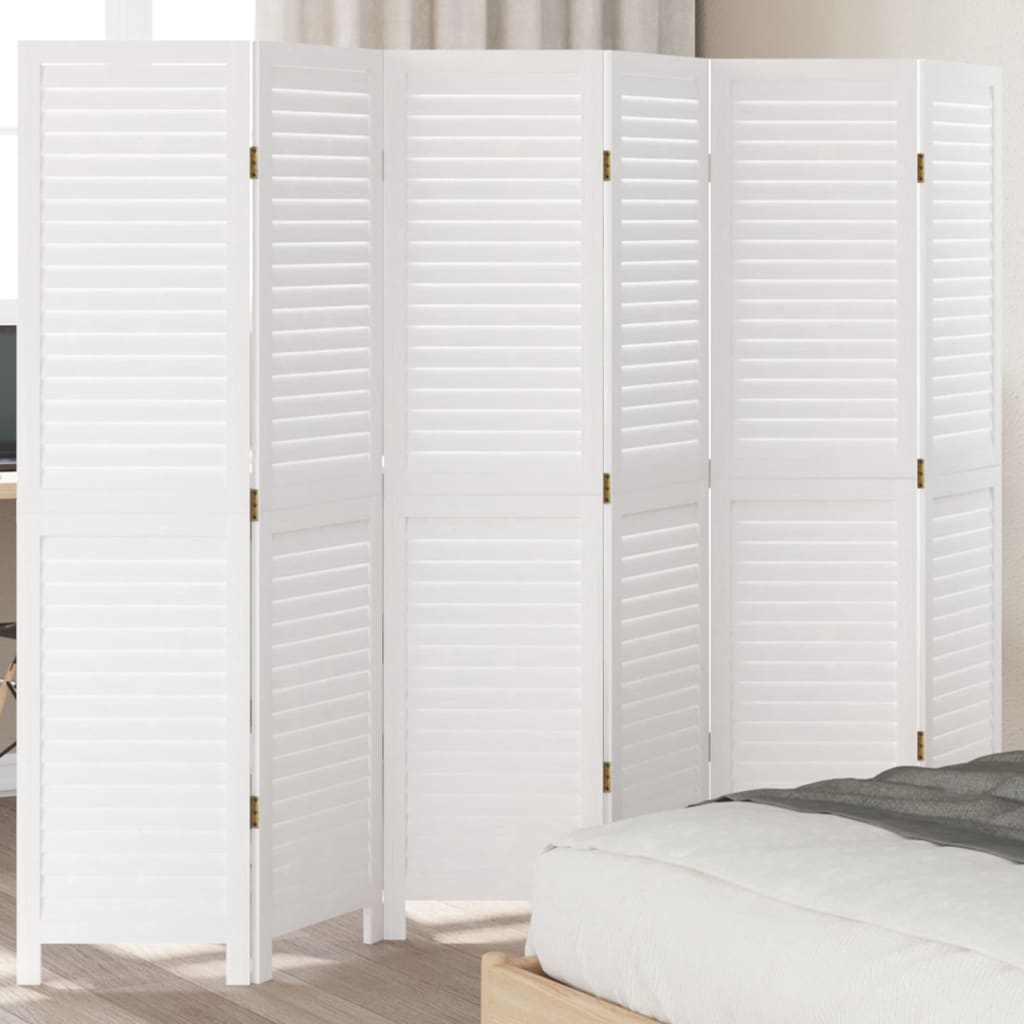 Kamerscherm Met 6 Panelen Massief Paulowniahout Wit
