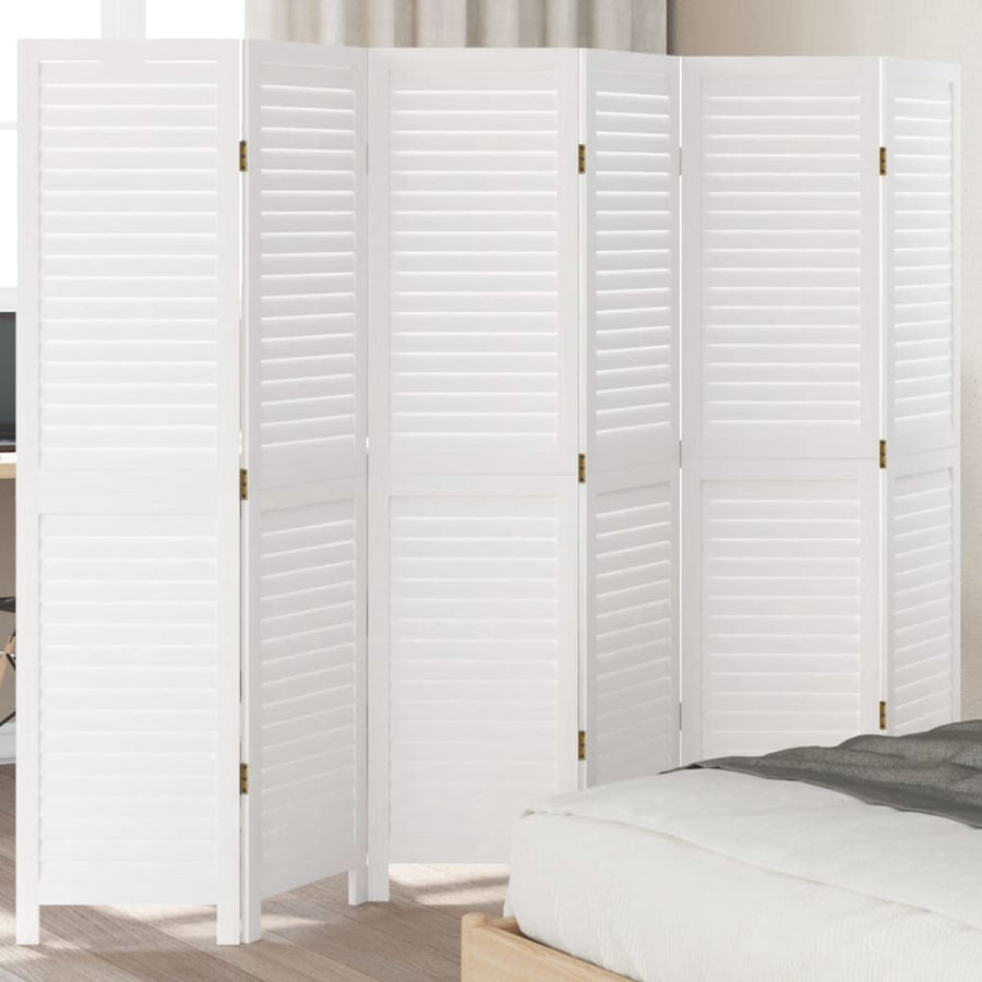 Kamerscherm Met 6 Panelen Massief Paulowniahout Wit