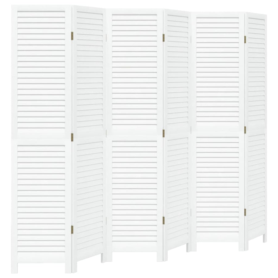 Kamerscherm Met 6 Panelen Massief Paulowniahout Wit