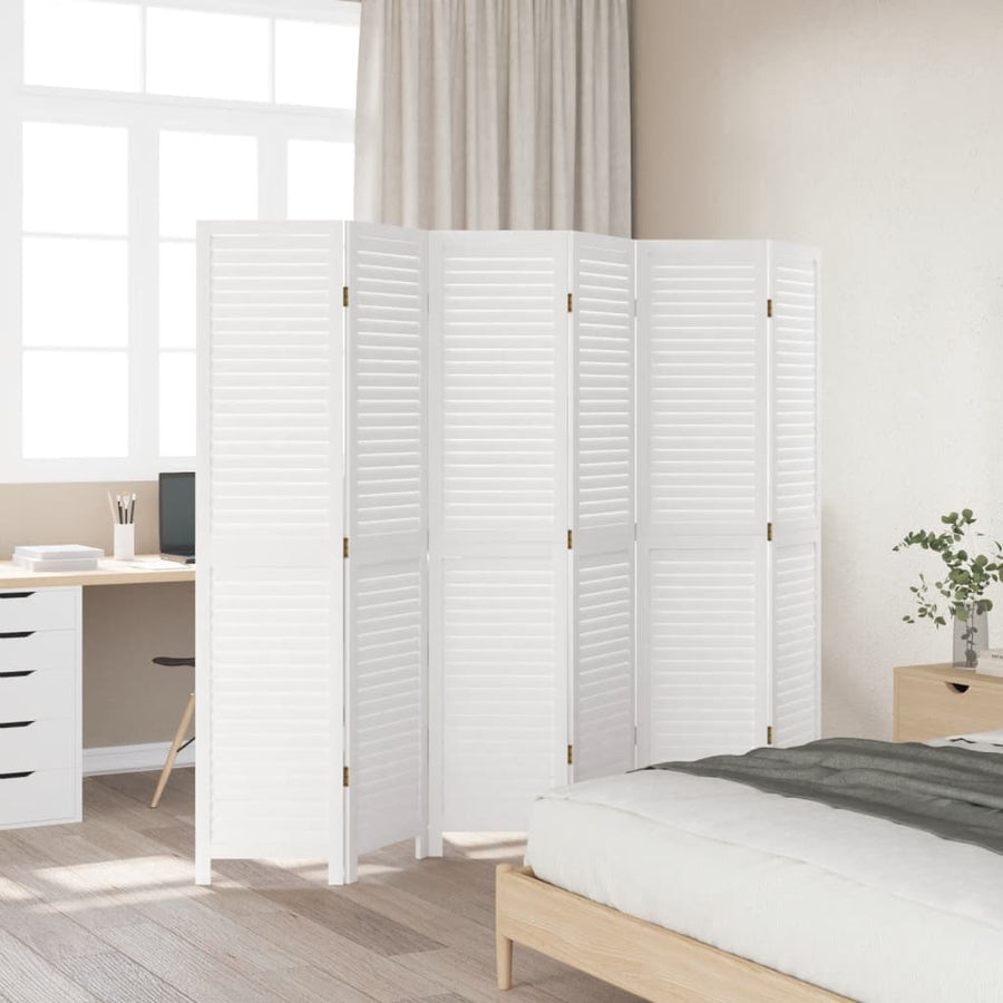 Kamerscherm Met 6 Panelen Massief Paulowniahout Wit