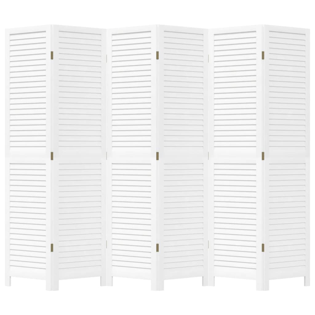 Kamerscherm Met 6 Panelen Massief Paulowniahout Wit