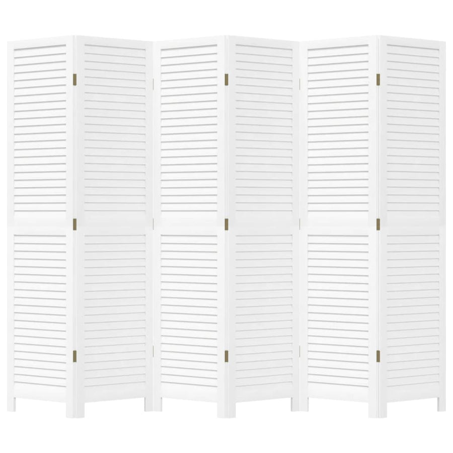 Kamerscherm Met 6 Panelen Massief Paulowniahout Wit
