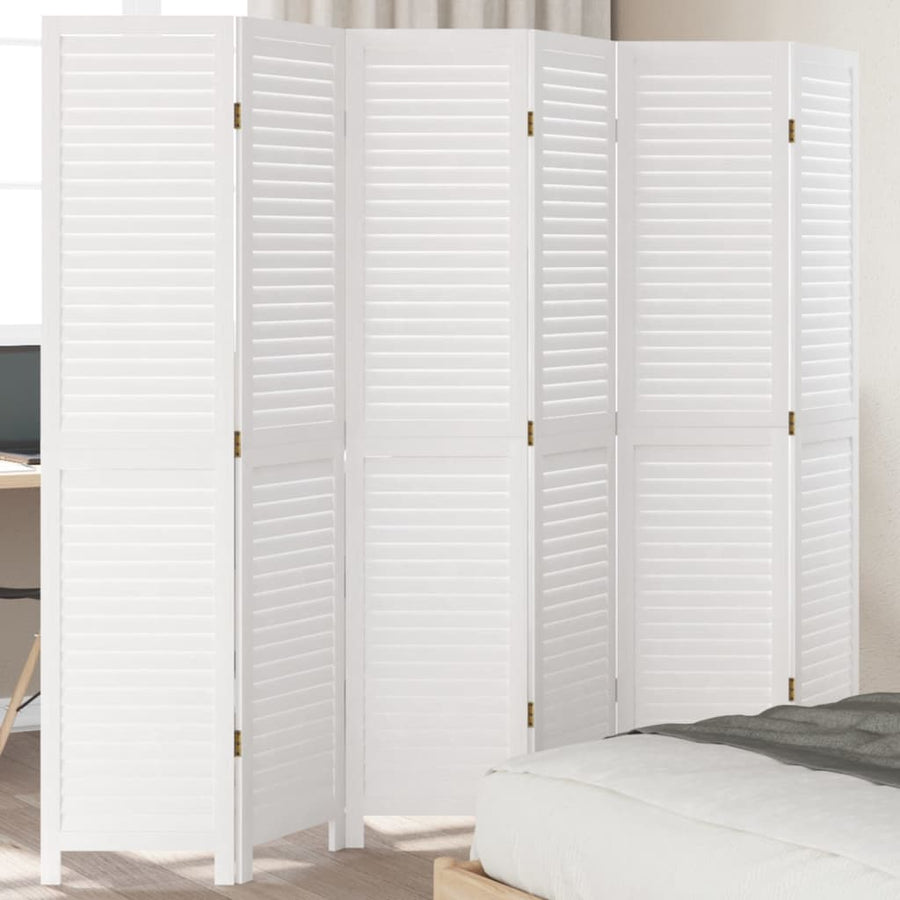 Kamerscherm Met 6 Panelen Massief Paulowniahout Wit