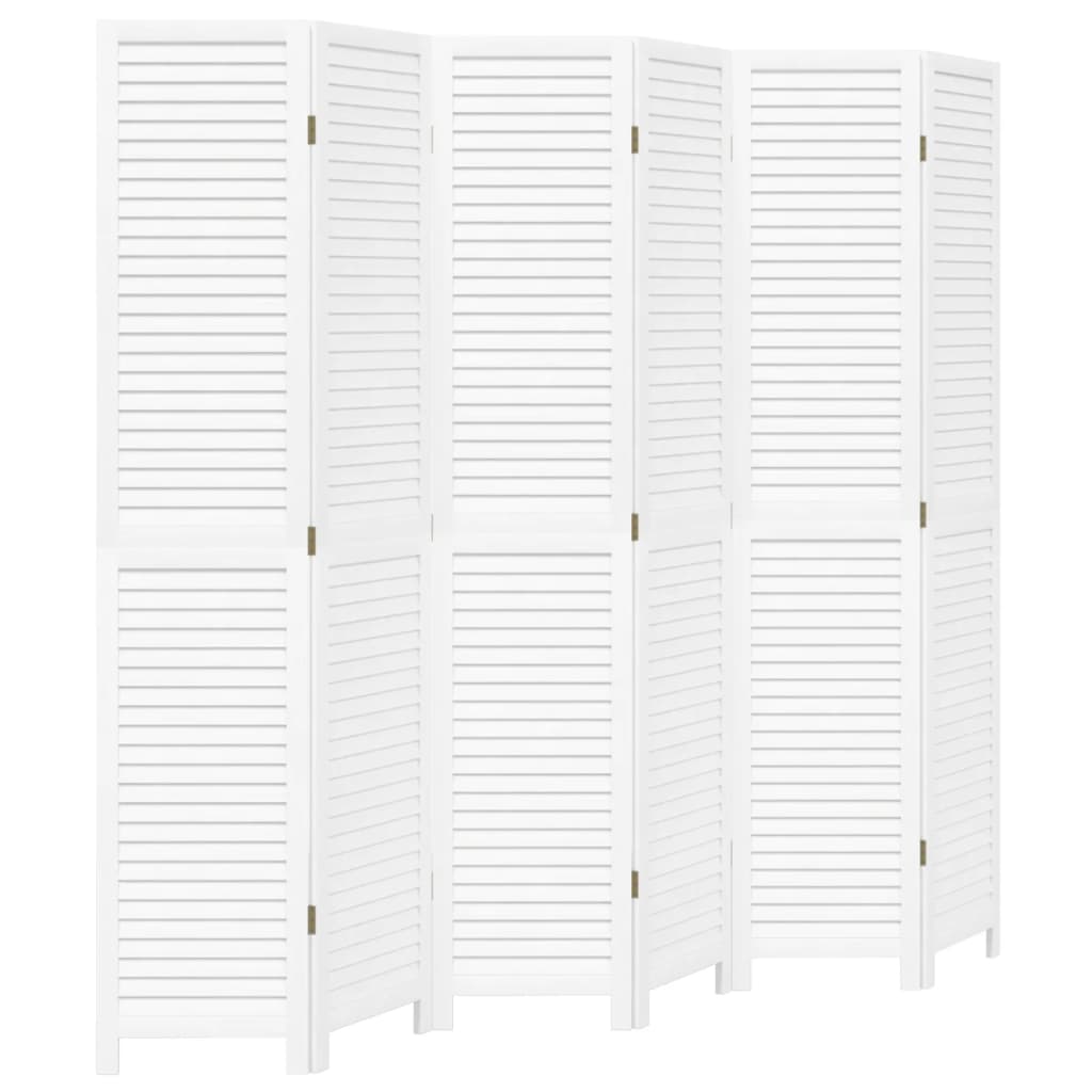Kamerscherm Met 6 Panelen Massief Paulowniahout Wit