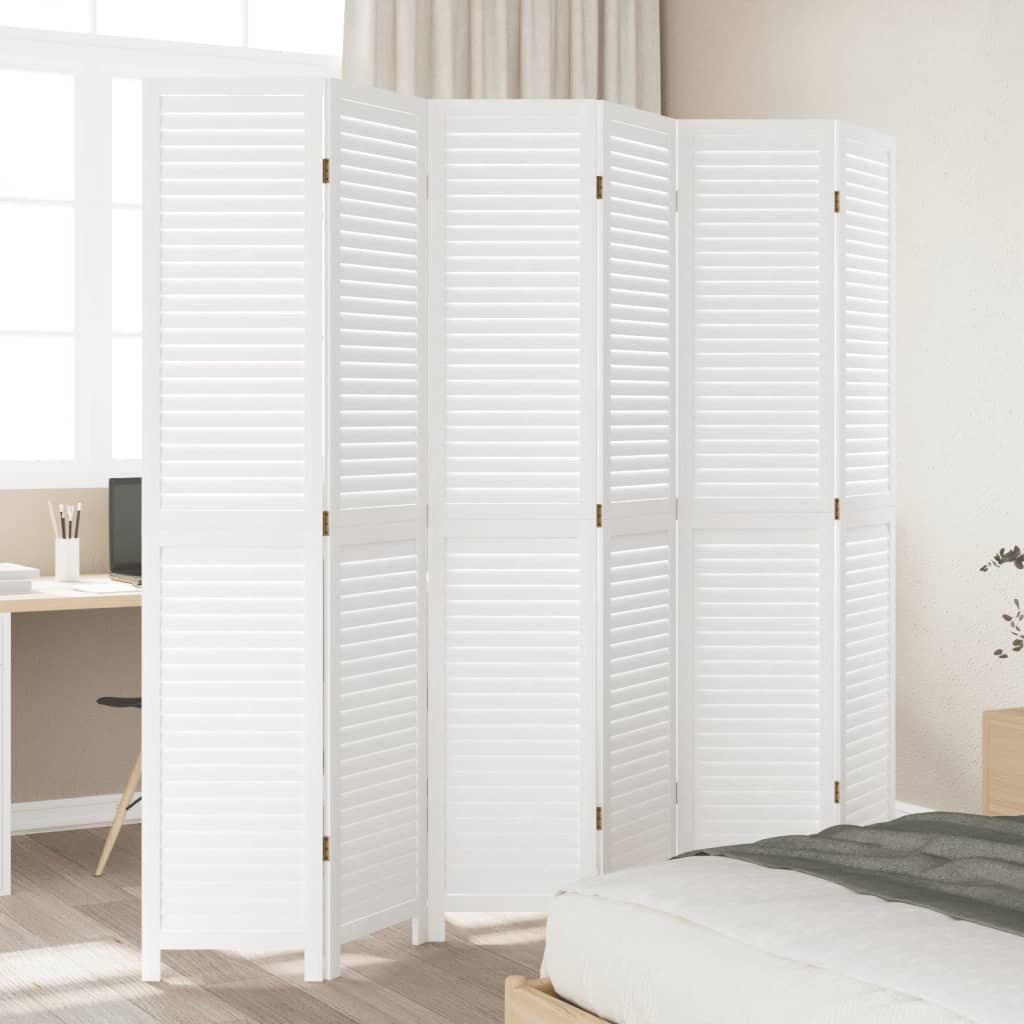 Kamerscherm Met 6 Panelen Massief Paulowniahout Wit