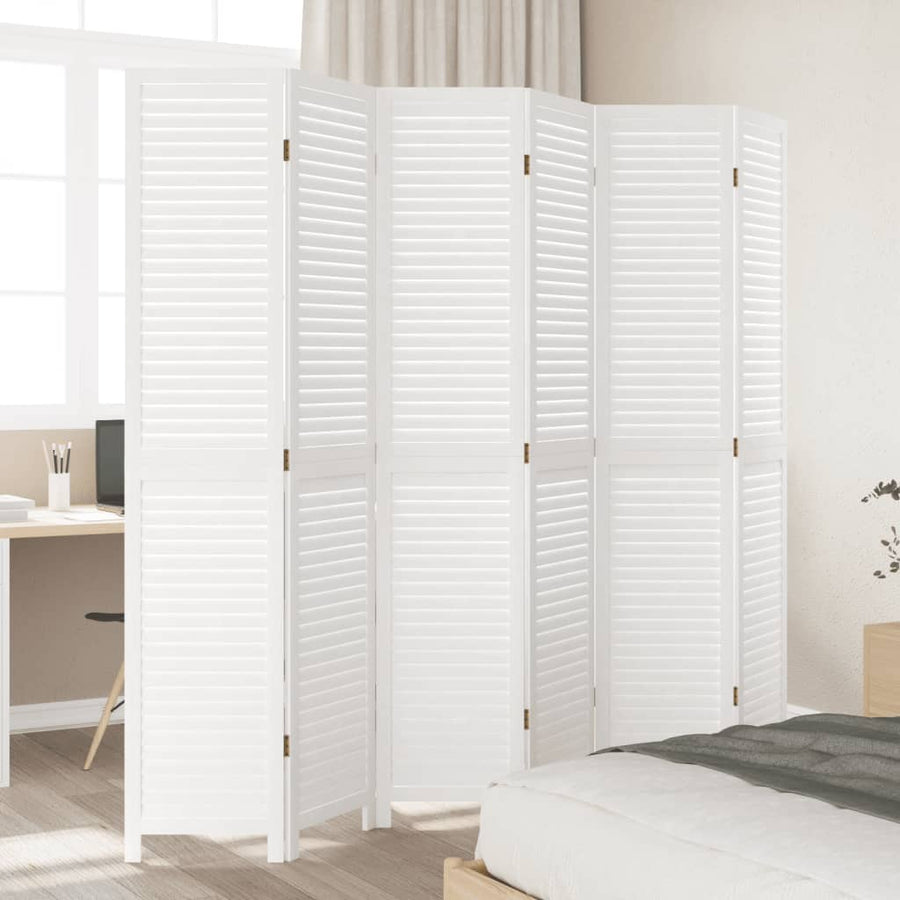 Kamerscherm Met 6 Panelen Massief Paulowniahout Wit