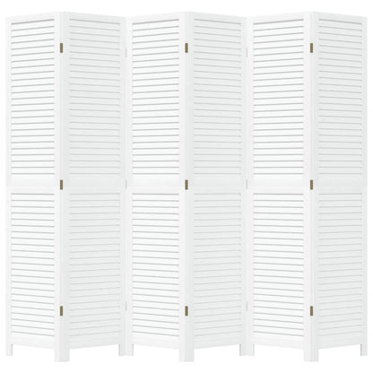 Kamerscherm Met 6 Panelen Massief Paulowniahout Wit
