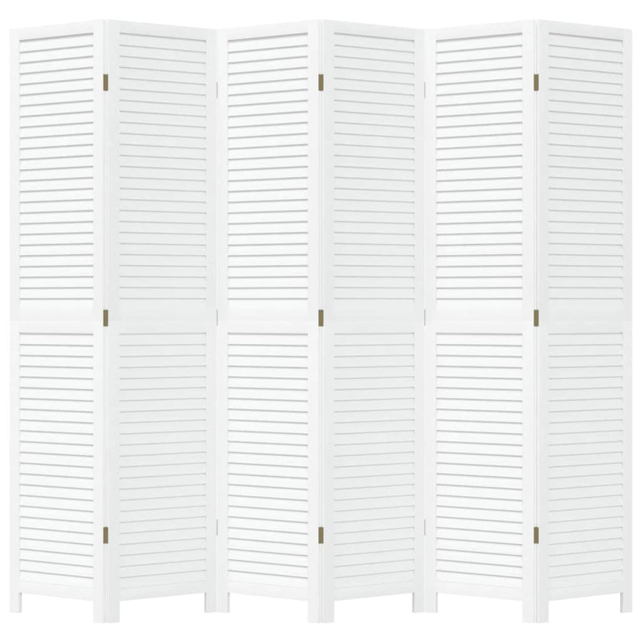 Kamerscherm Met 6 Panelen Massief Paulowniahout Wit
