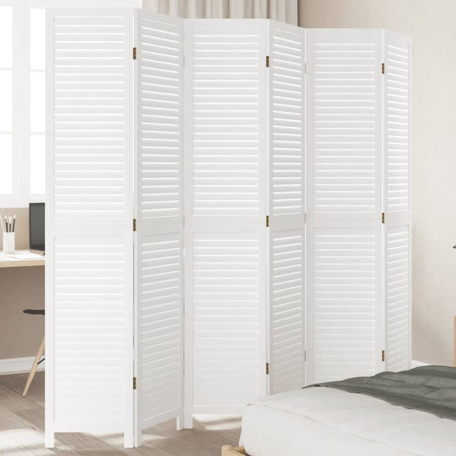 Kamerscherm Met 6 Panelen Massief Paulowniahout Wit