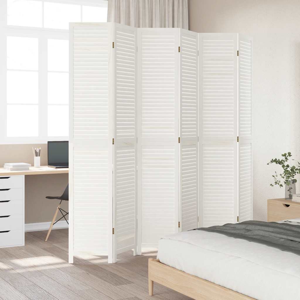 Kamerscherm Met 6 Panelen Massief Paulowniahout Wit 6
