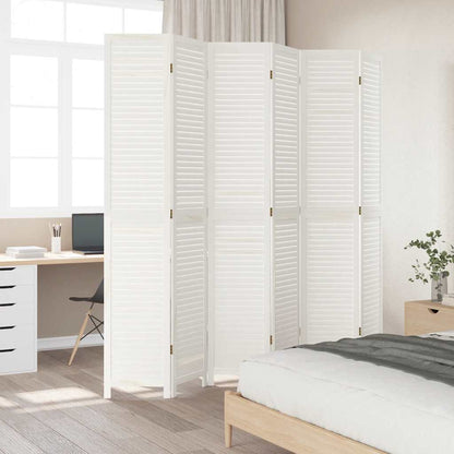 Kamerscherm Met 6 Panelen Massief Paulowniahout Wit 6