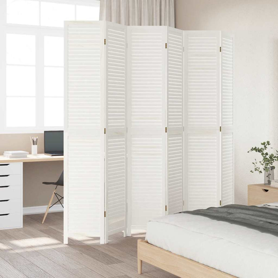 Kamerscherm Met 6 Panelen Massief Paulowniahout Wit 6