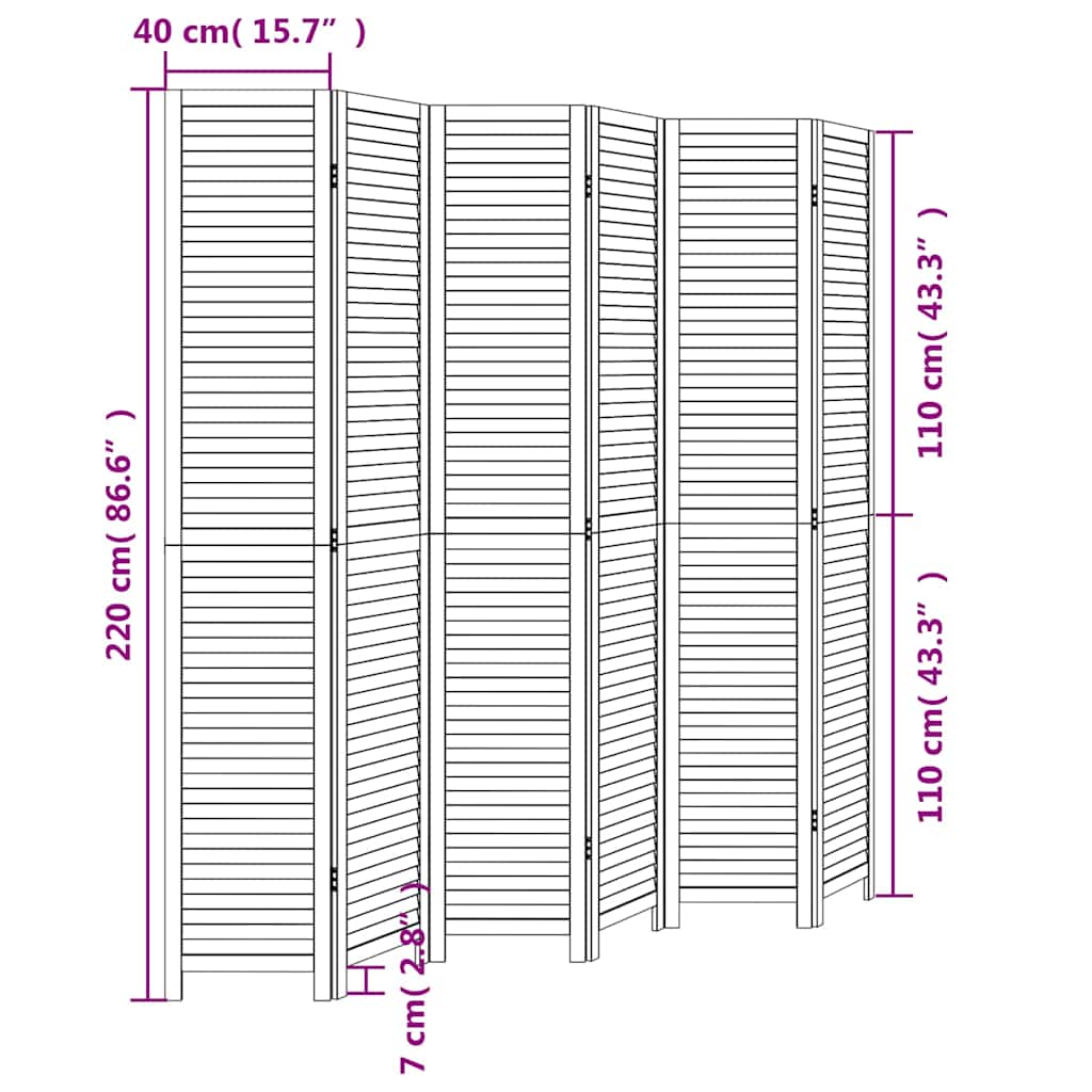 Kamerscherm Met 6 Panelen Massief Paulowniahout Wit 6