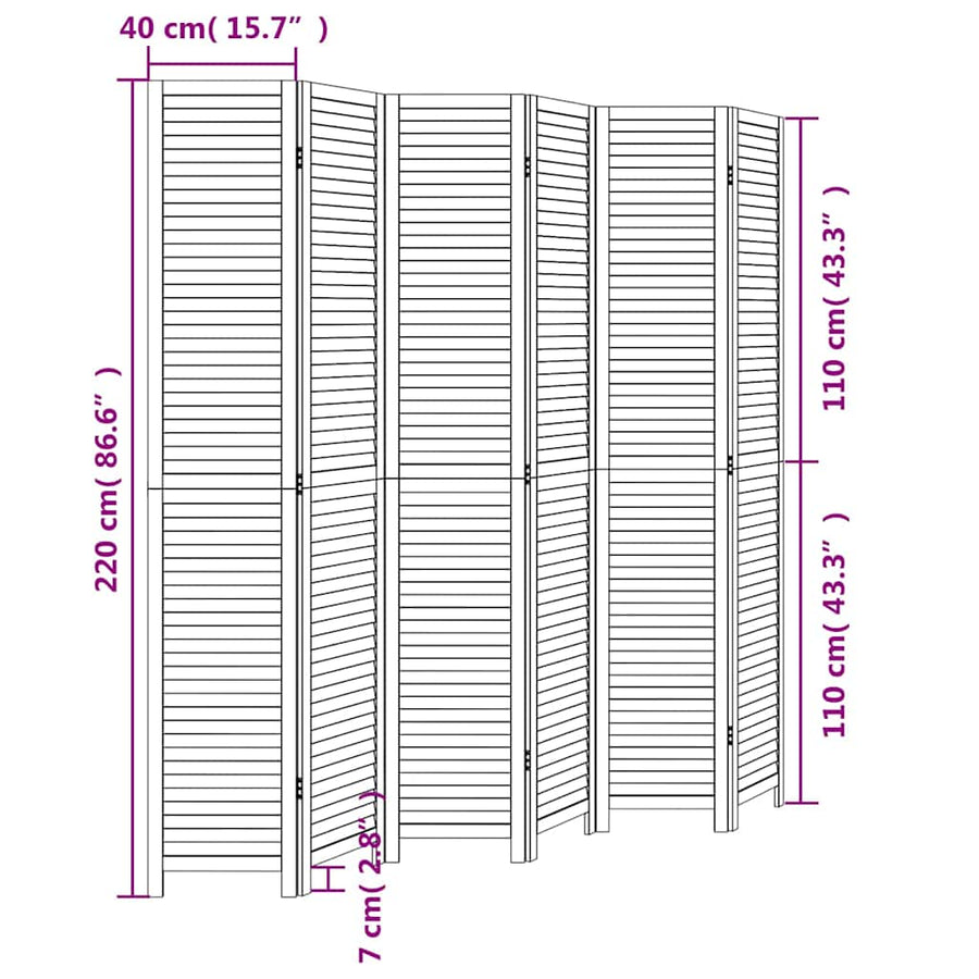Kamerscherm Met 6 Panelen Massief Paulowniahout Wit 6