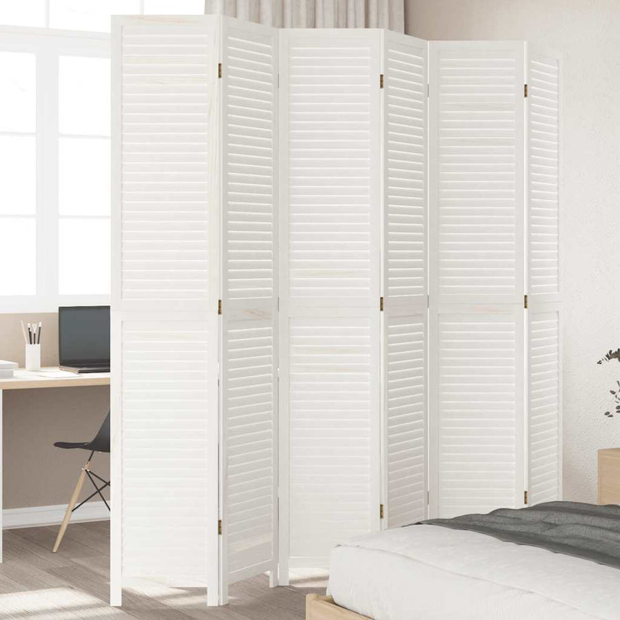 Kamerscherm Met 6 Panelen Massief Paulowniahout Wit 6
