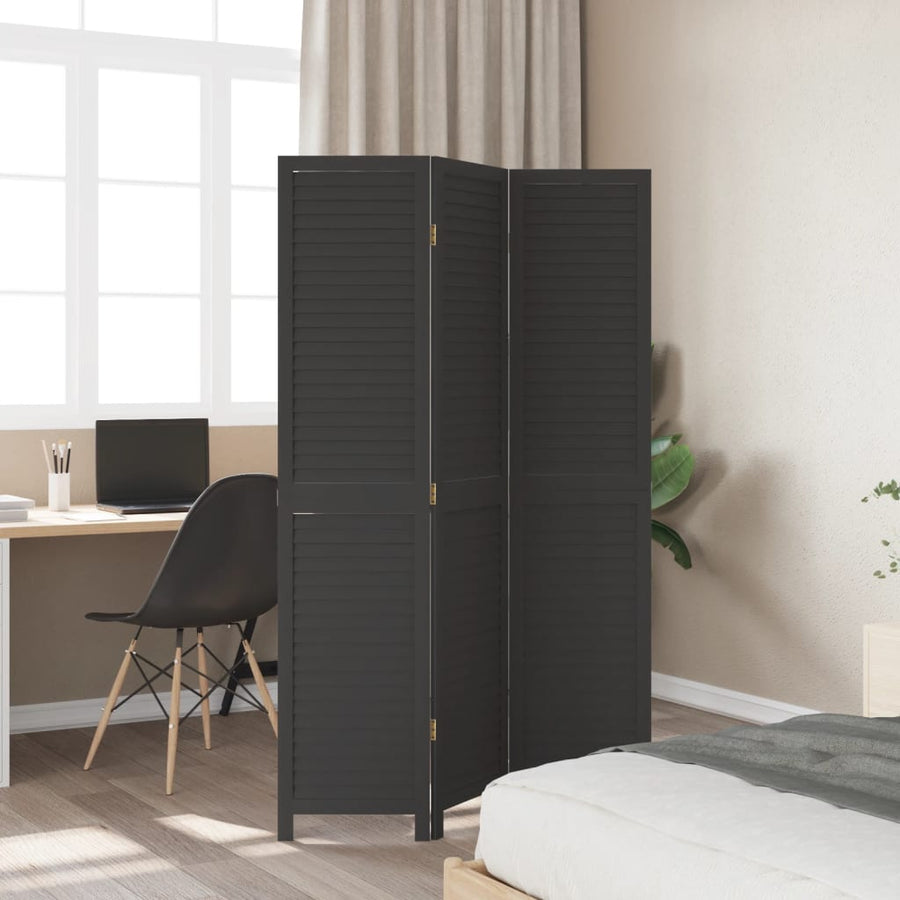 Kamerscherm Met 3 Panelen Massief Paulowniahout Zwart Blauw