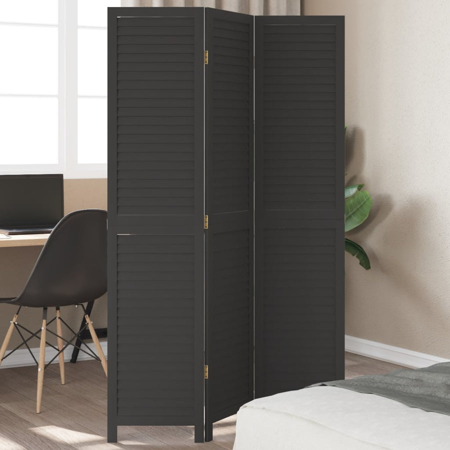 Kamerscherm Met 3 Panelen Massief Paulowniahout Zwart Blauw