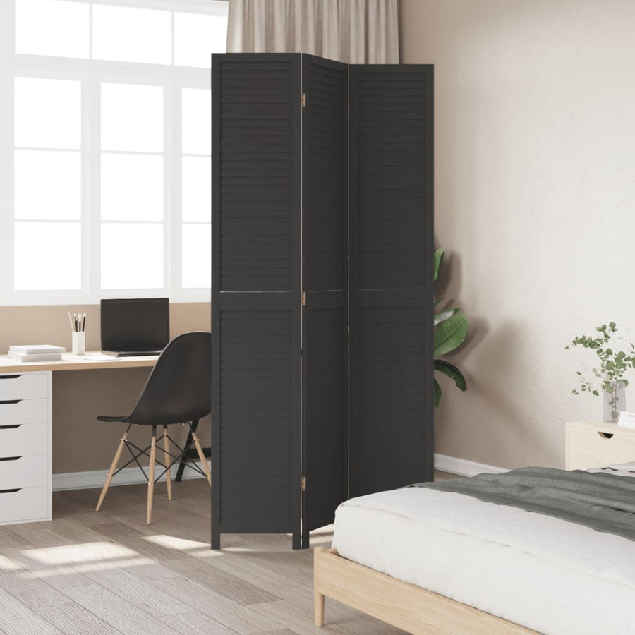 Kamerscherm Met 3 Panelen Massief Paulowniahout Zwart
