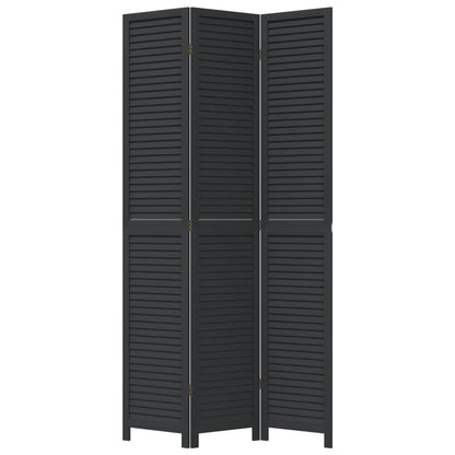 Kamerscherm Met 3 Panelen Massief Paulowniahout Zwart