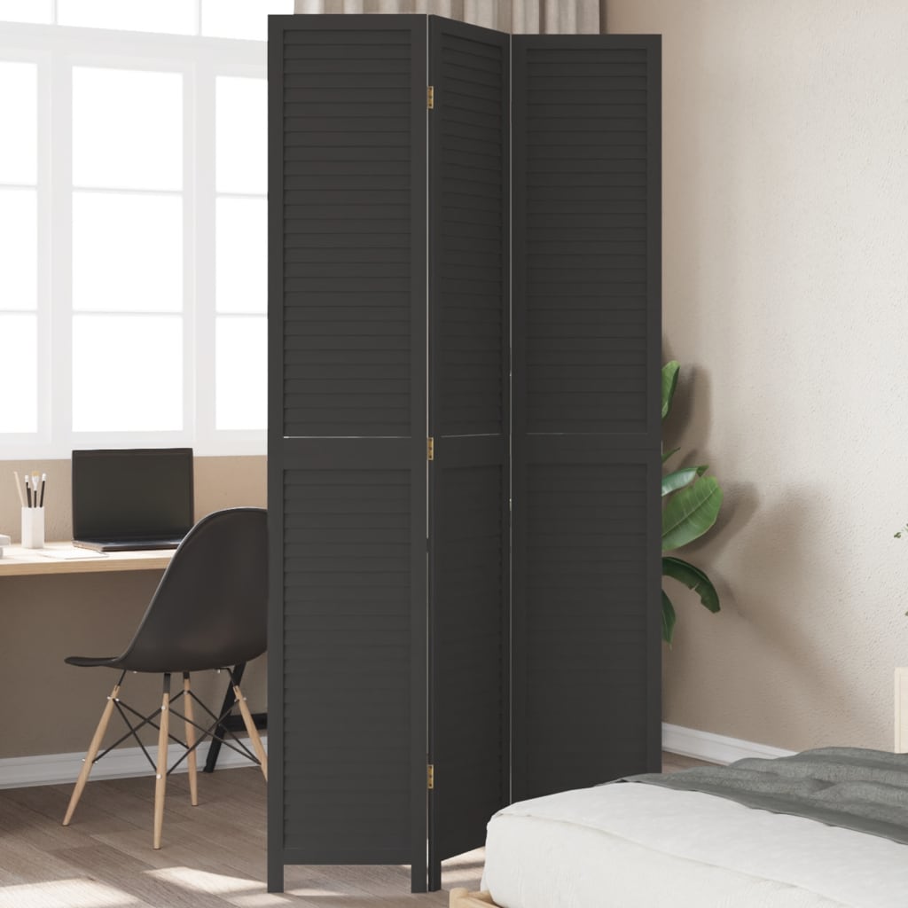 Kamerscherm Met 3 Panelen Massief Paulowniahout Zwart