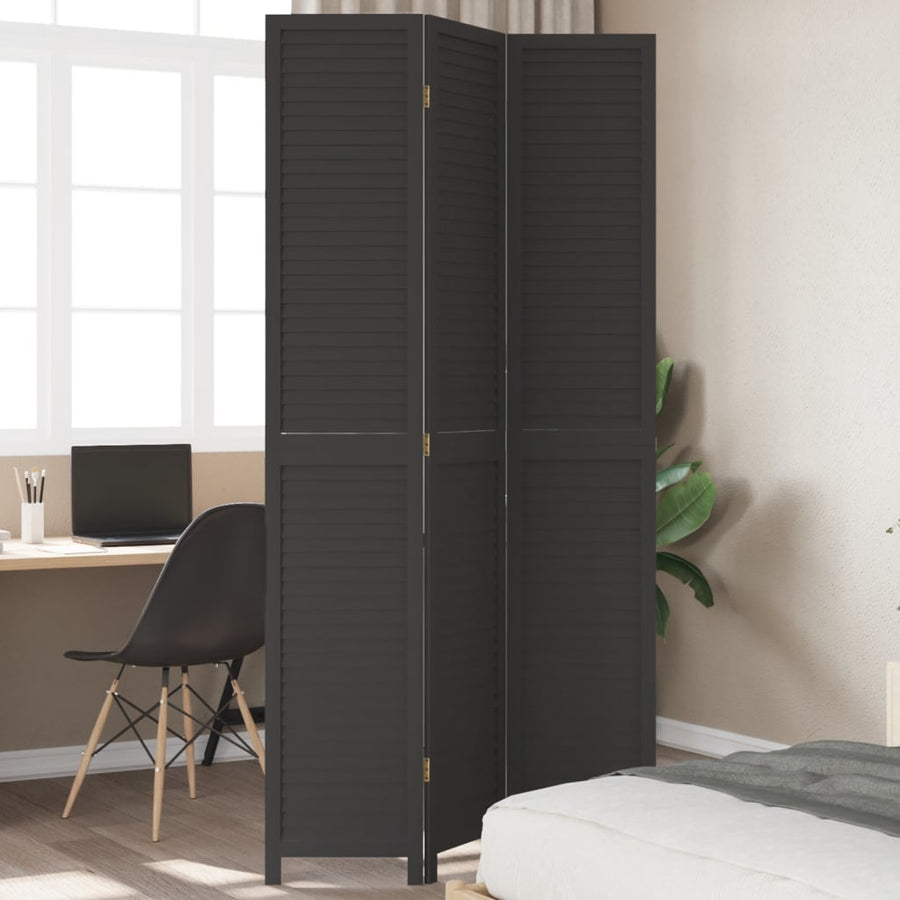 Kamerscherm Met 3 Panelen Massief Paulowniahout Zwart