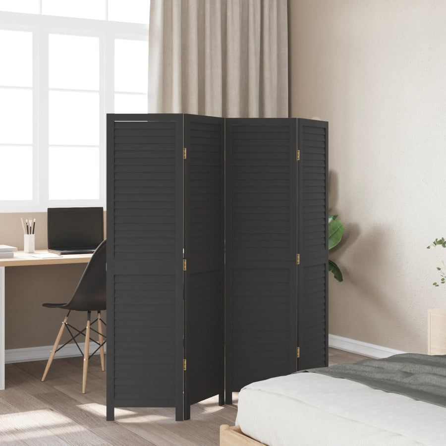 Kamerscherm Met 4 Panelen Massief Paulowniahout Zwart