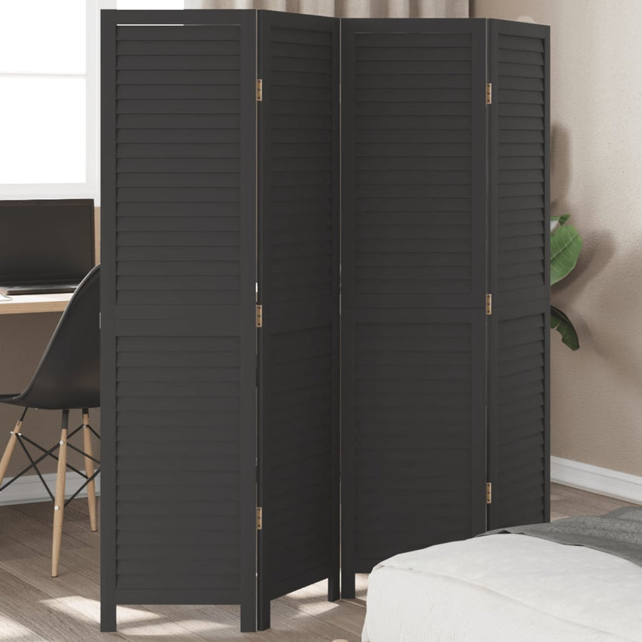 Kamerscherm Met 4 Panelen Massief Paulowniahout Zwart