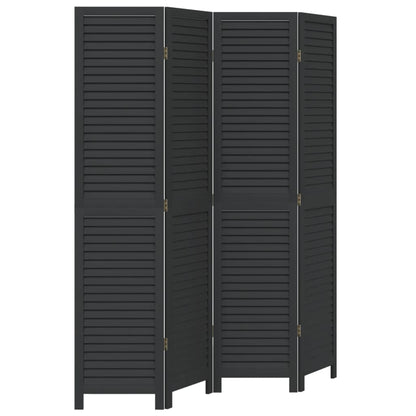 Kamerscherm Met 4 Panelen Massief Paulowniahout Zwart Blauw