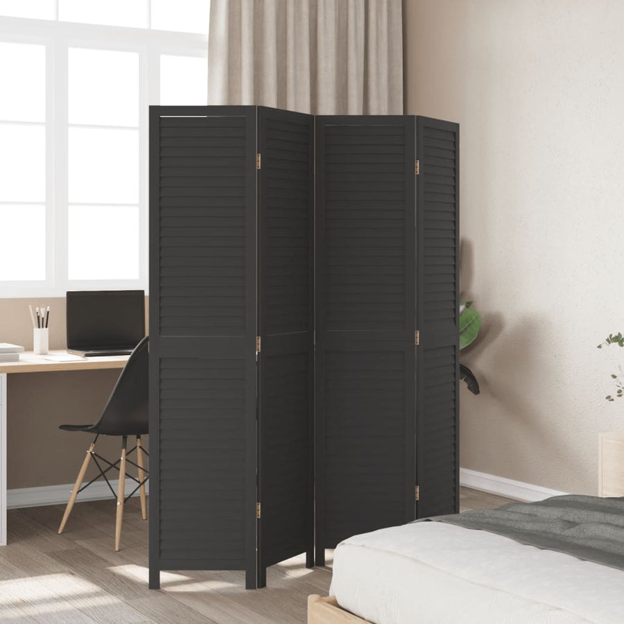 Kamerscherm Met 4 Panelen Massief Paulowniahout Zwart Blauw