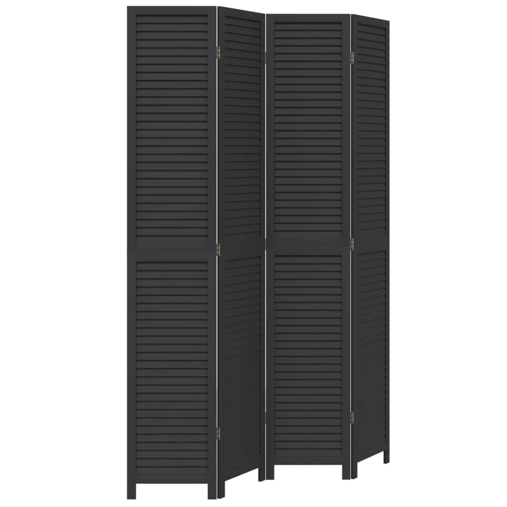 Kamerscherm Met 4 Panelen Massief Paulowniahout Zwart Blauw