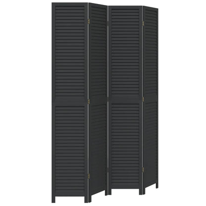 Kamerscherm Met 4 Panelen Massief Paulowniahout Zwart Blauw