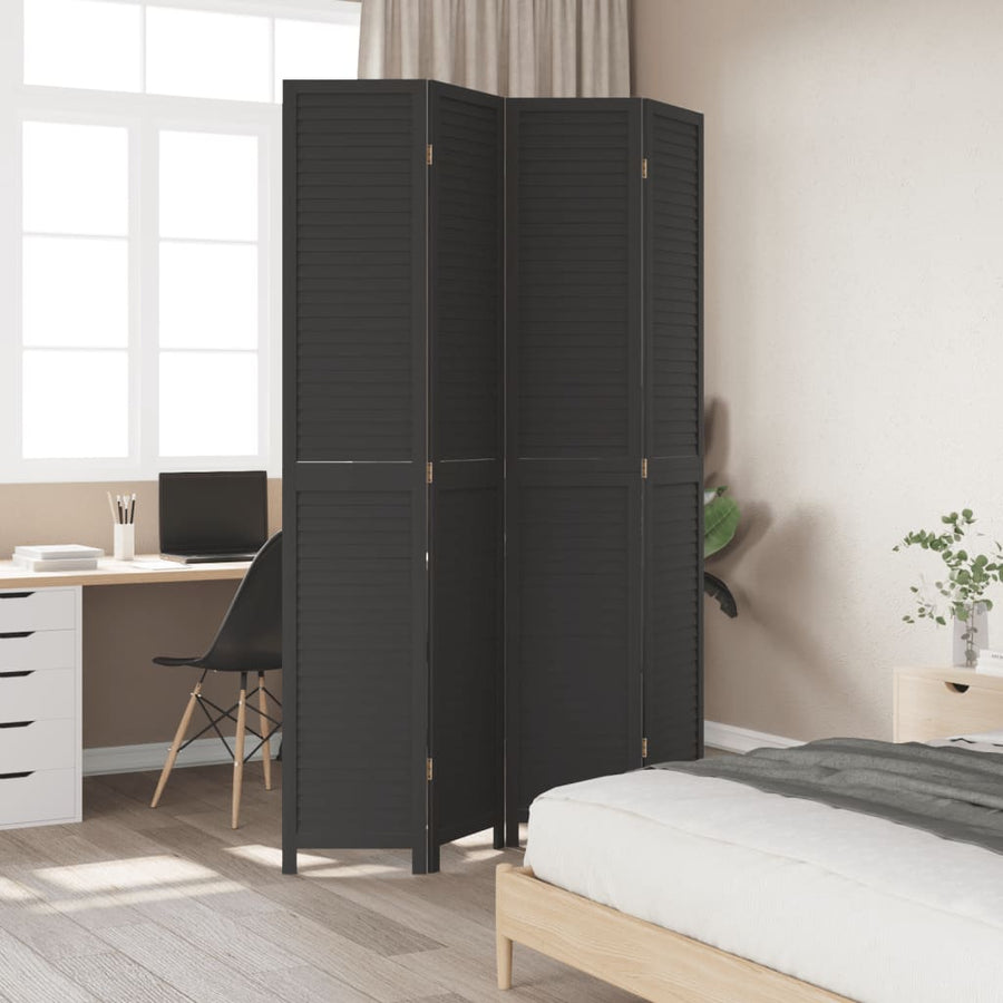 Kamerscherm Met 4 Panelen Massief Paulowniahout Zwart Blauw