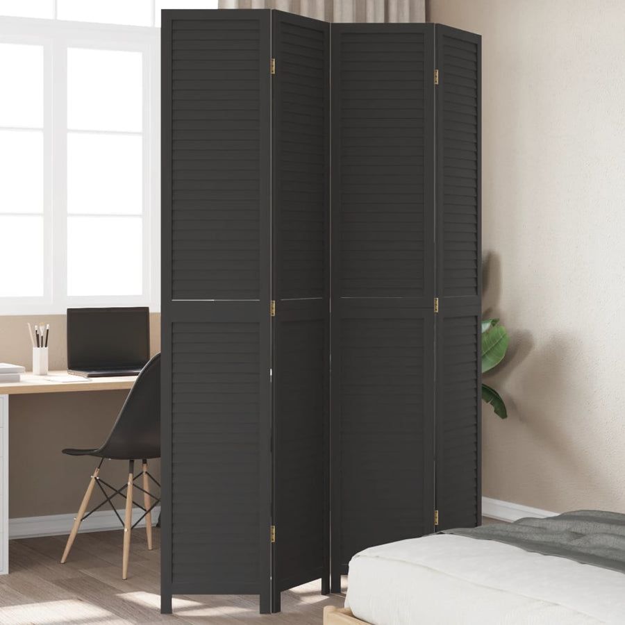 Kamerscherm Met 4 Panelen Massief Paulowniahout Zwart Blauw