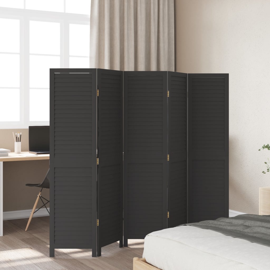 Kamerscherm Met 5 Panelen Massief Paulowniahout Zwart Groen