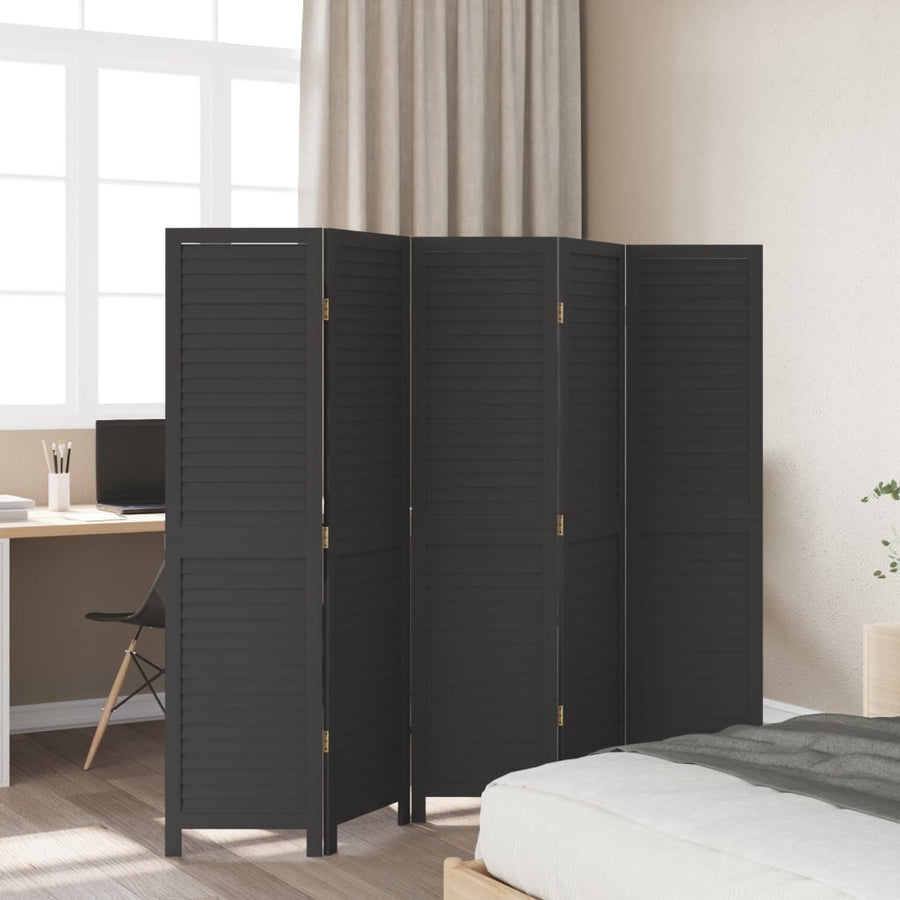 Kamerscherm Met 5 Panelen Massief Paulowniahout Zwart Groen