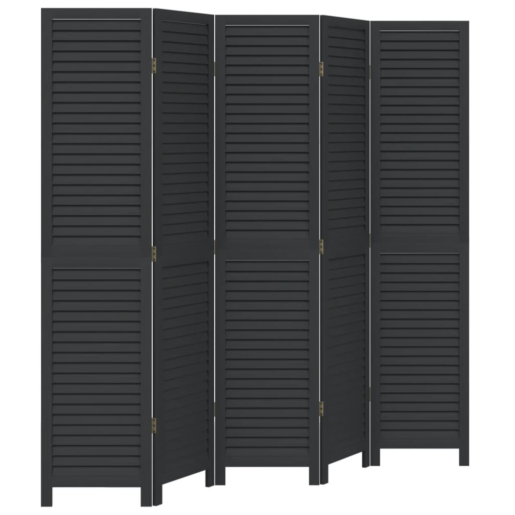 Kamerscherm Met 5 Panelen Massief Paulowniahout Zwart