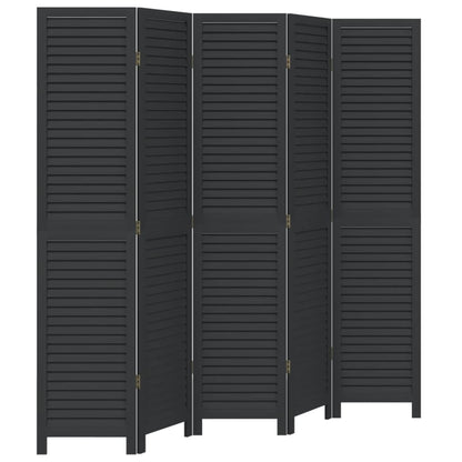 Kamerscherm Met 5 Panelen Massief Paulowniahout Zwart