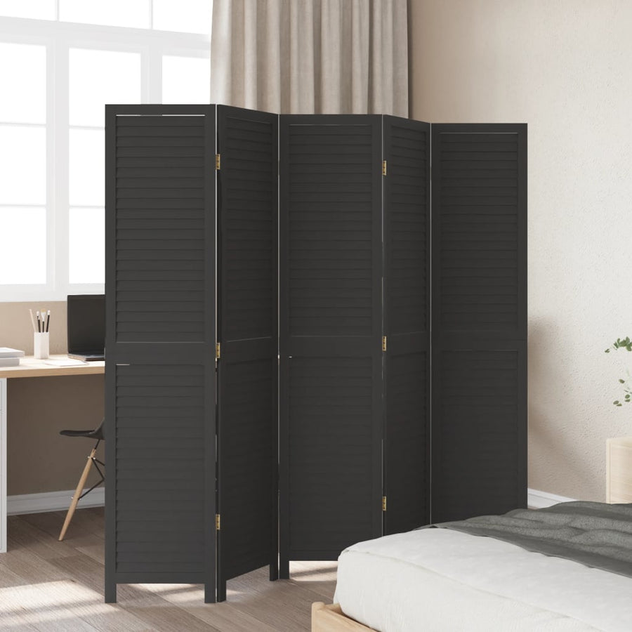Kamerscherm Met 5 Panelen Massief Paulowniahout Zwart
