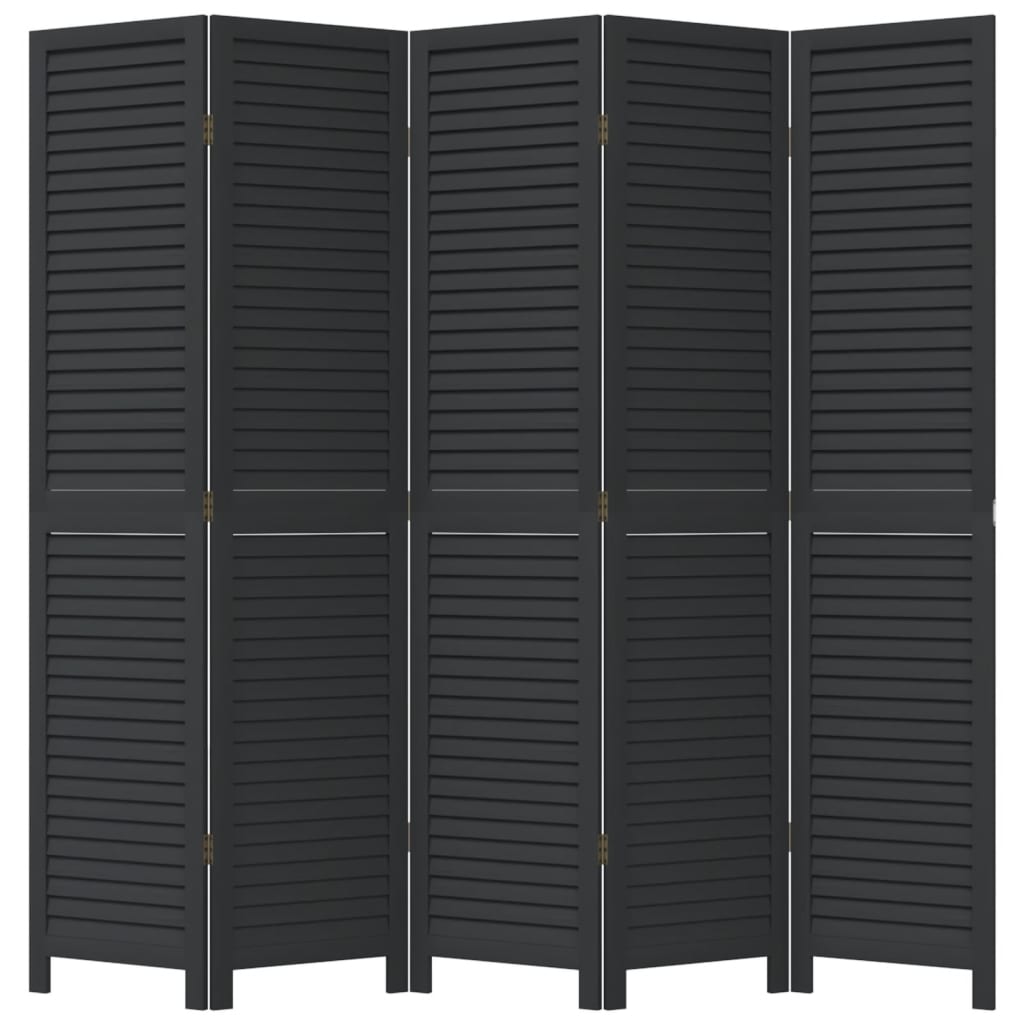 Kamerscherm Met 5 Panelen Massief Paulowniahout Zwart