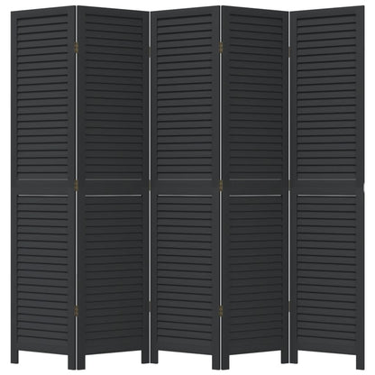 Kamerscherm Met 5 Panelen Massief Paulowniahout Zwart