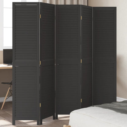 Kamerscherm Met 5 Panelen Massief Paulowniahout Zwart