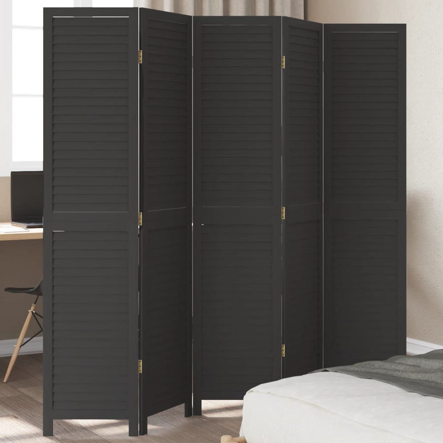 Kamerscherm Met 5 Panelen Massief Paulowniahout Zwart
