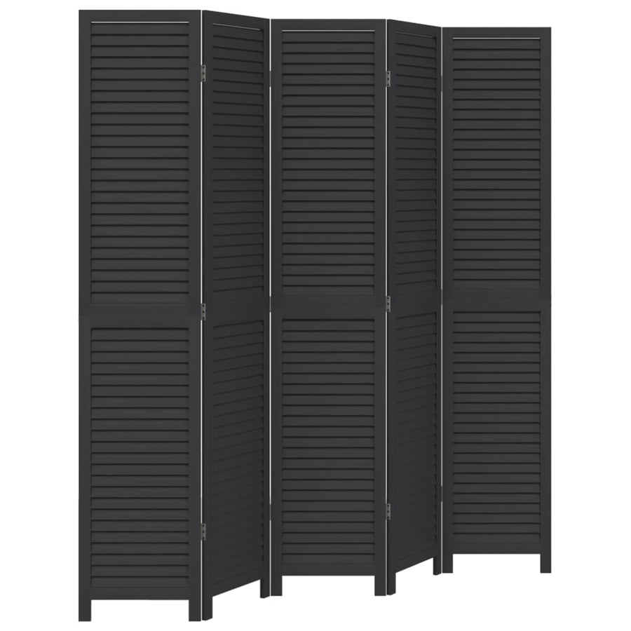 Kamerscherm Met 5 Panelen Massief Paulowniahout Zwart