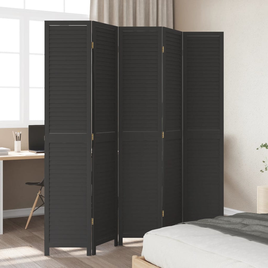 Kamerscherm Met 5 Panelen Massief Paulowniahout Zwart