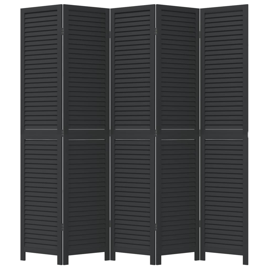 Kamerscherm Met 5 Panelen Massief Paulowniahout Zwart