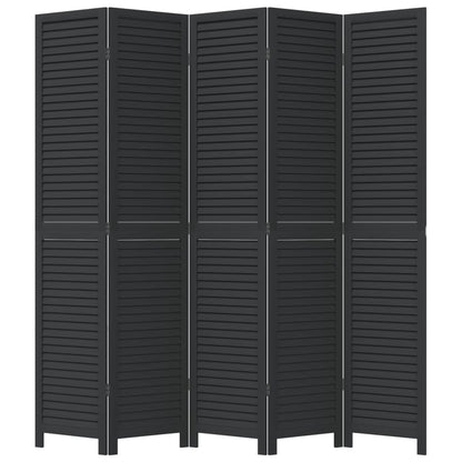 Kamerscherm Met 5 Panelen Massief Paulowniahout Zwart