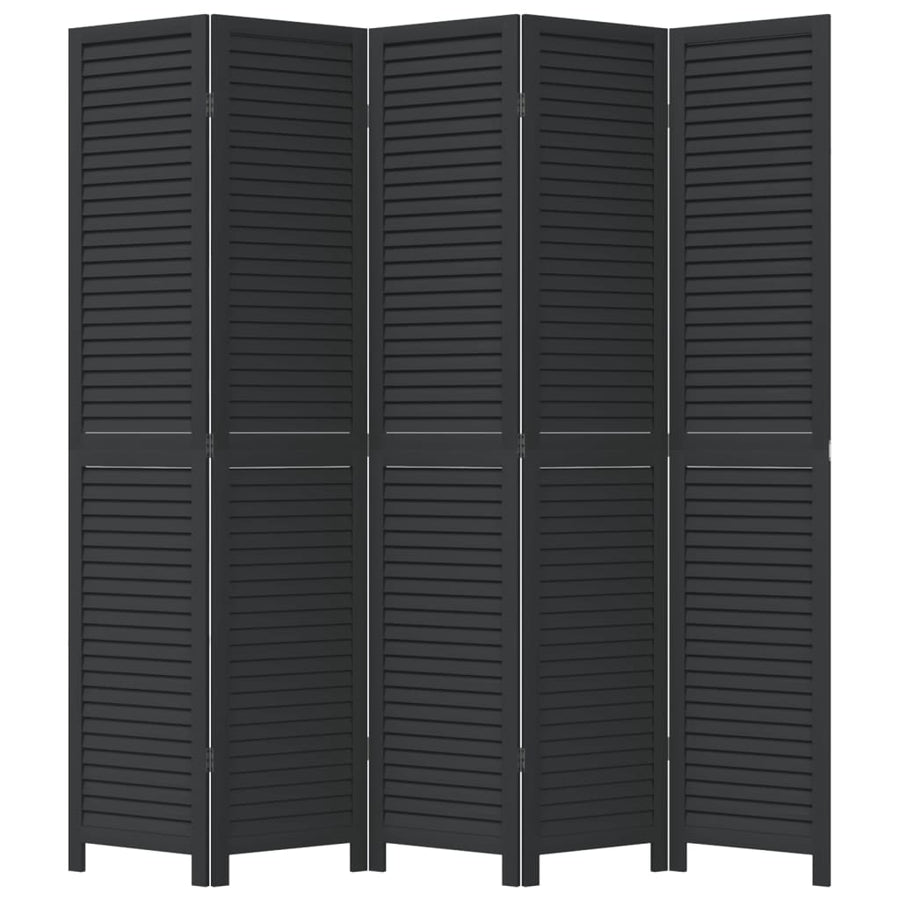Kamerscherm Met 5 Panelen Massief Paulowniahout Zwart