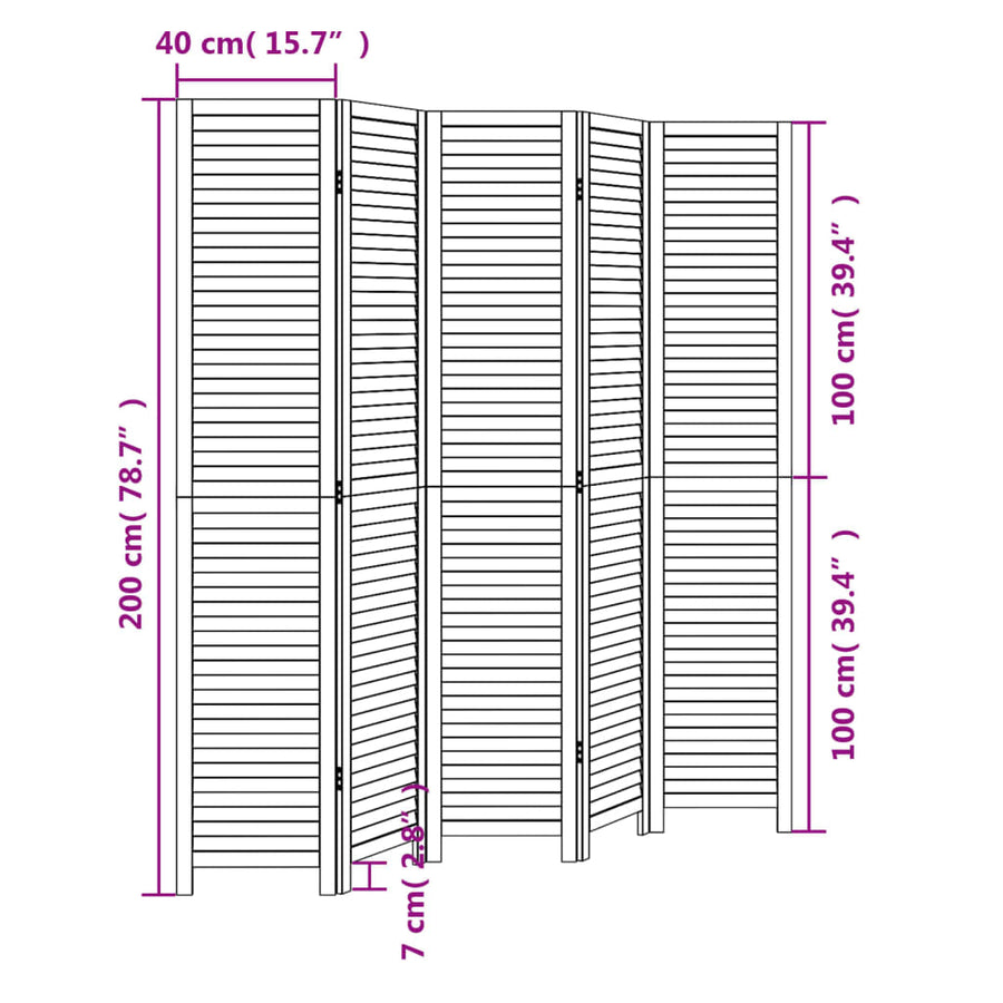 Kamerscherm Met 5 Panelen Massief Paulowniahout Zwart