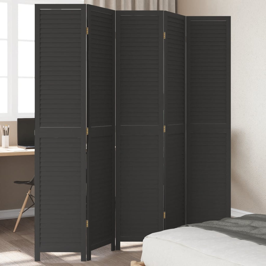 Kamerscherm Met 5 Panelen Massief Paulowniahout Zwart