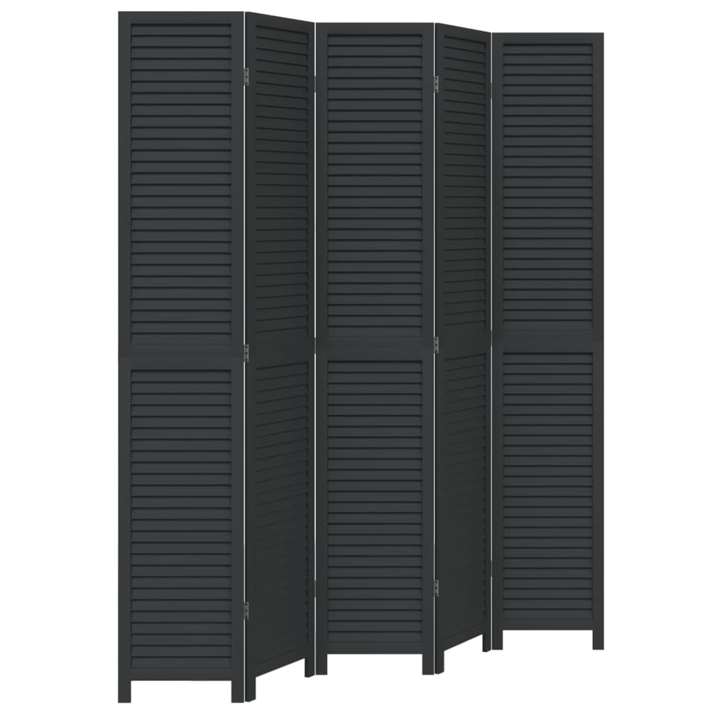 Kamerscherm Met 5 Panelen Massief Paulowniahout Zwart